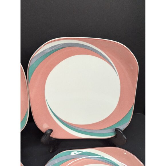 Sango Quadrille Pinwheel Pink 5206 Square 7 9/16" Salad Plate Set of 4 - Picture 3 of 9